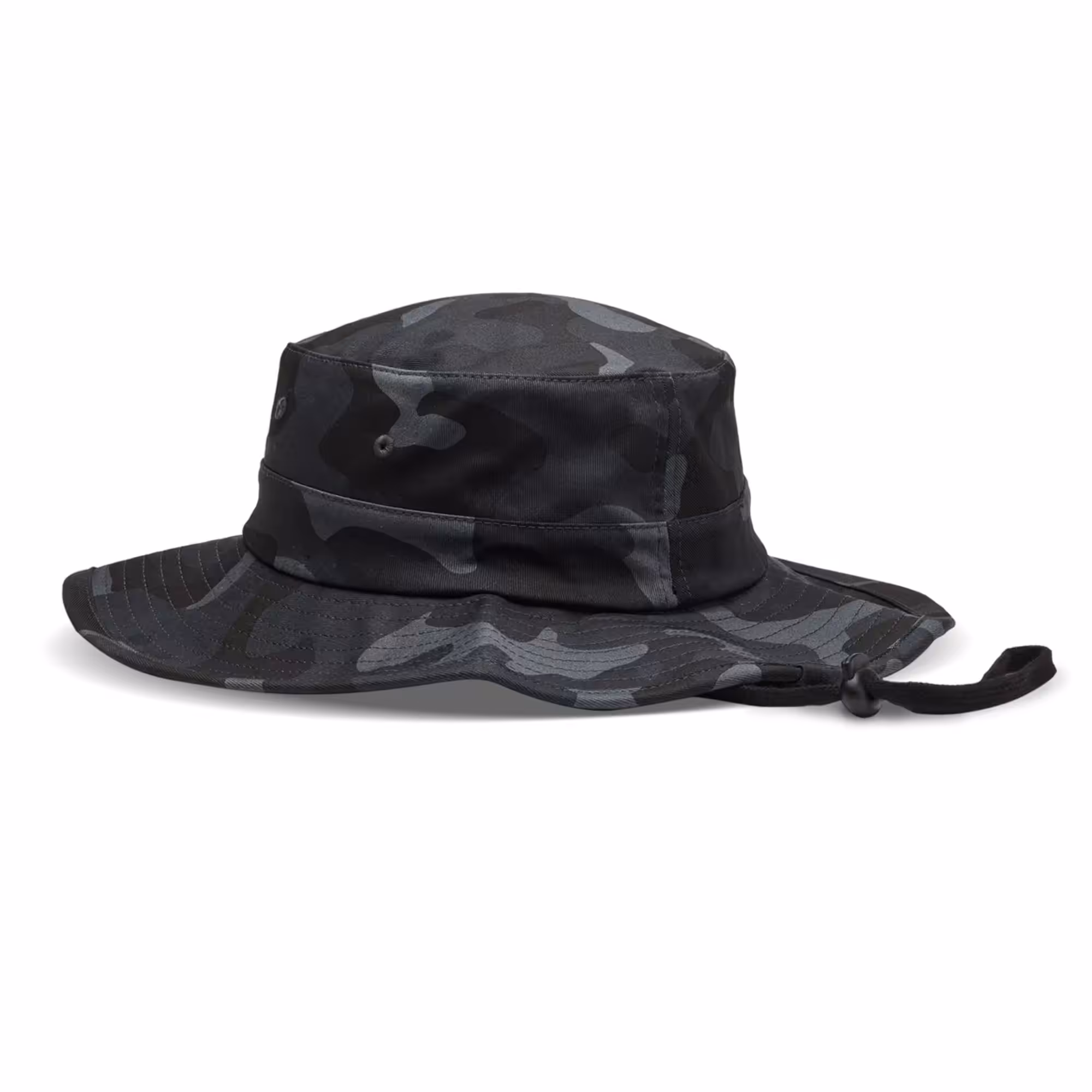Sombrero Fox Base Over Sun con camuflaje negro y gris, vista lateral