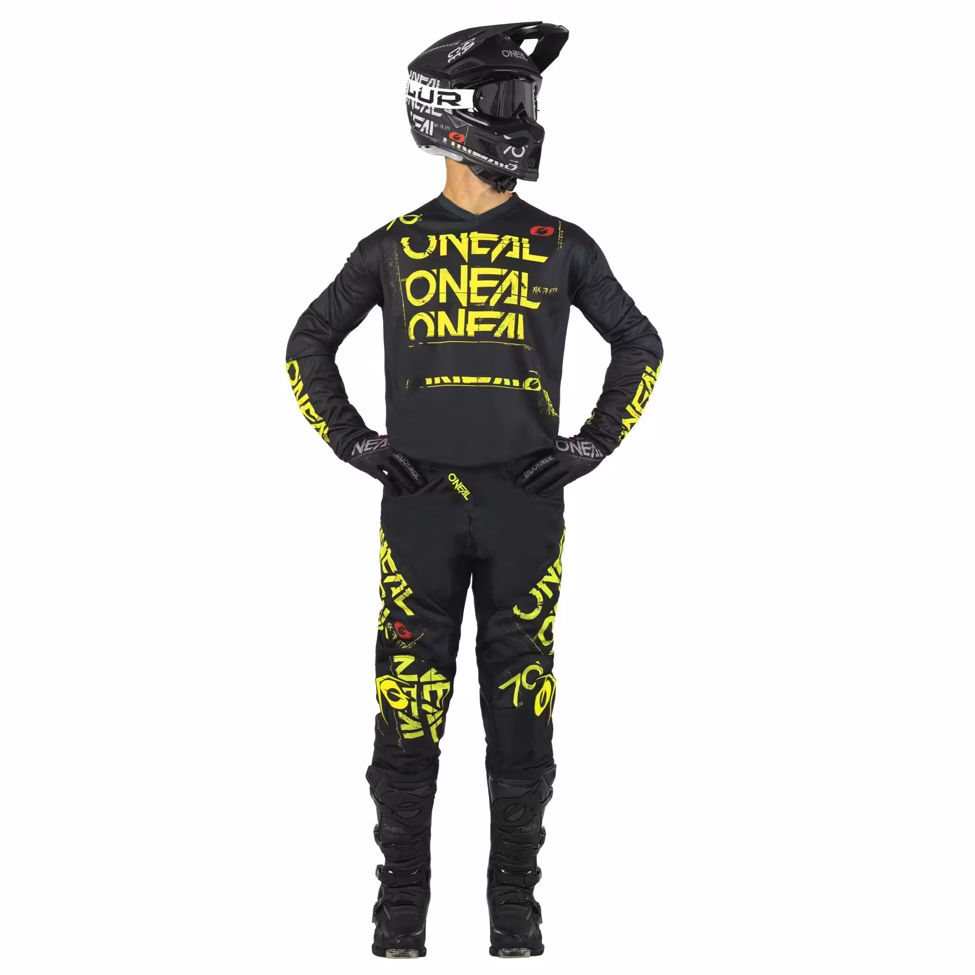 Traje de motocross O'Neal Element Static negro y amarillo